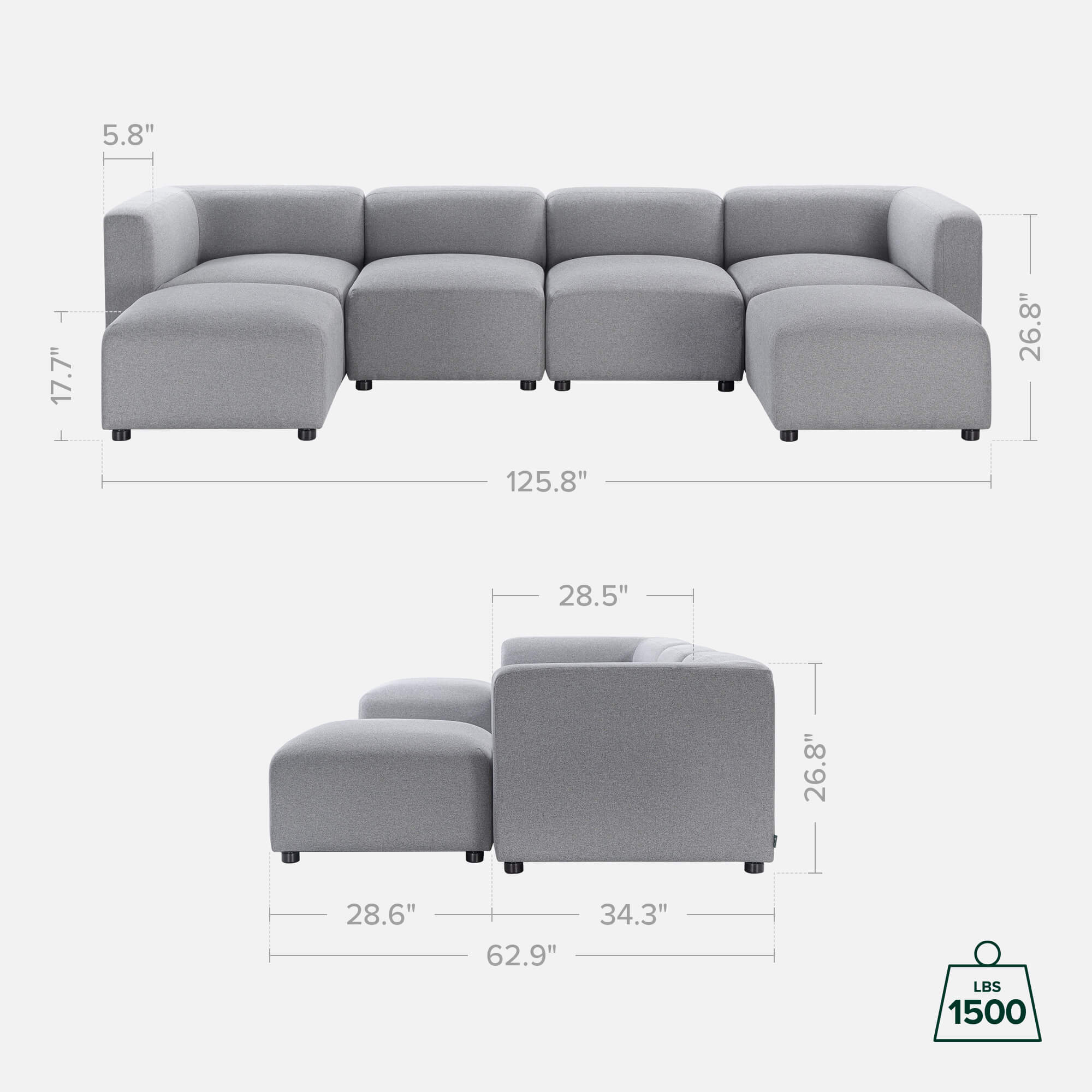 Luca Double Chaise Sectional Sofa - Image 34