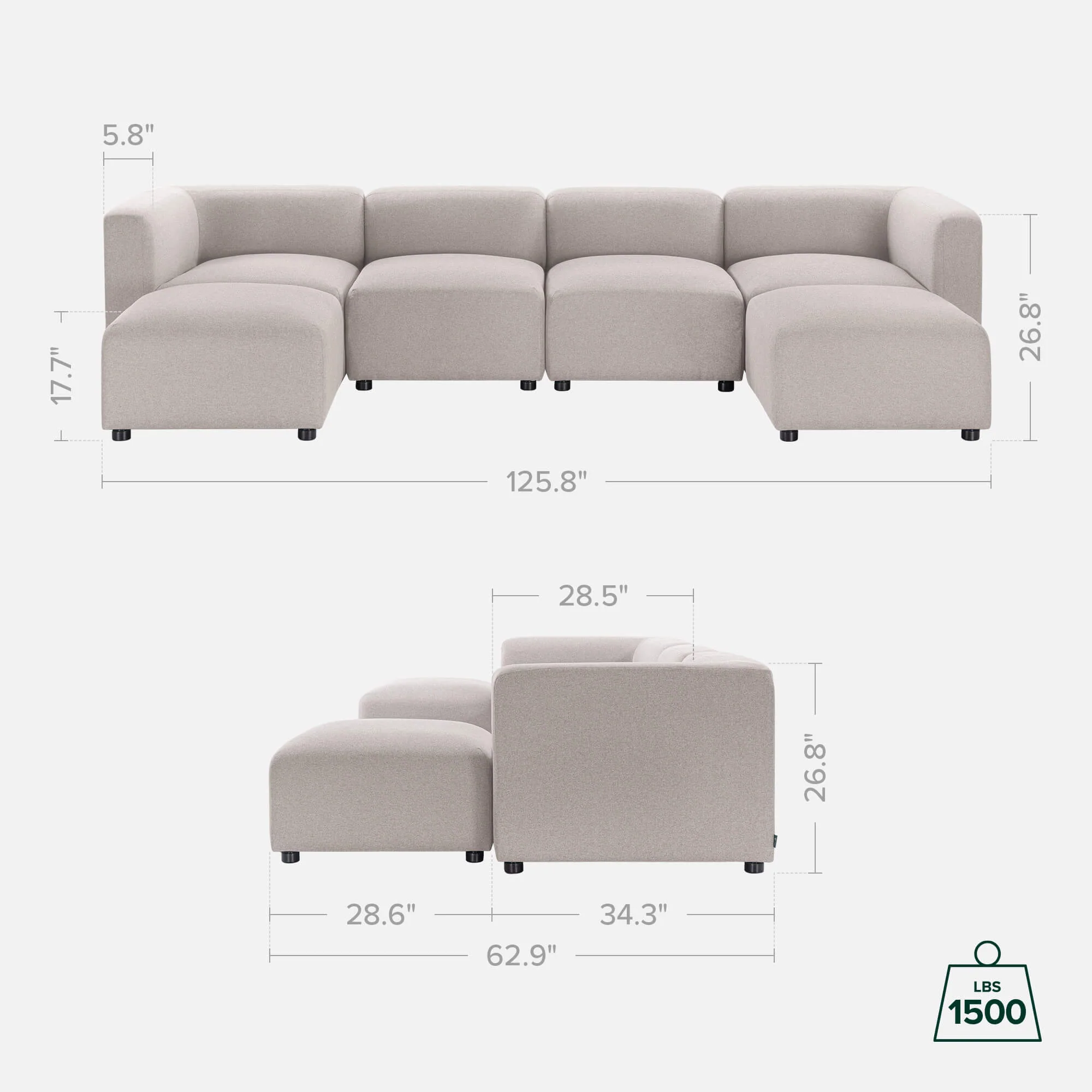 Luca Double Chaise Sectional Sofa - Image 37